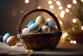 easter eggs in basket in minimal style