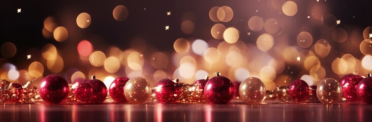 Luxury Gold and Red Bauble Shiny Christmas background