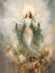 Portrait of our lady of grace, Virgin Mary in sky