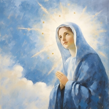 Portrait of our lady of grace, Virgin Mary in sky