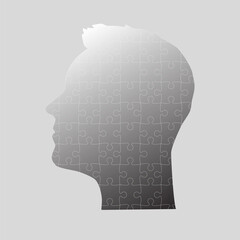 Man head made puzzle pieces. Strategy, education