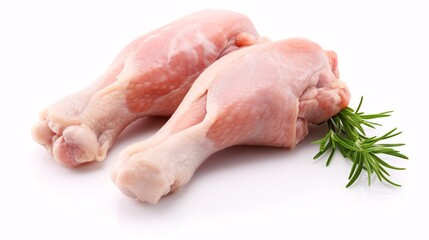 A juicy batch of poultry legs, on a pristine white background - an edible representation of pureness.