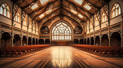 Majestic symmetry of the school assembly hall, a sea of potential waiting to be unlocked - obrazy, fototapety, plakaty