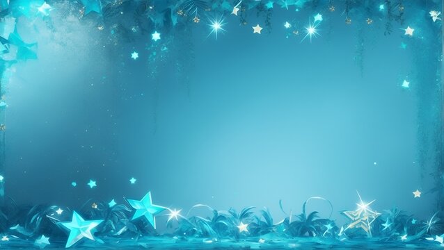 Cyan color high resolution background with lighting effect and sparkle with copy space for text. Background images for banner and poster. Cyan silvester background
