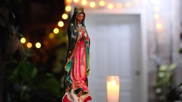 Candle light for Virgen de Guadalupe. Mexican catholic celebration
