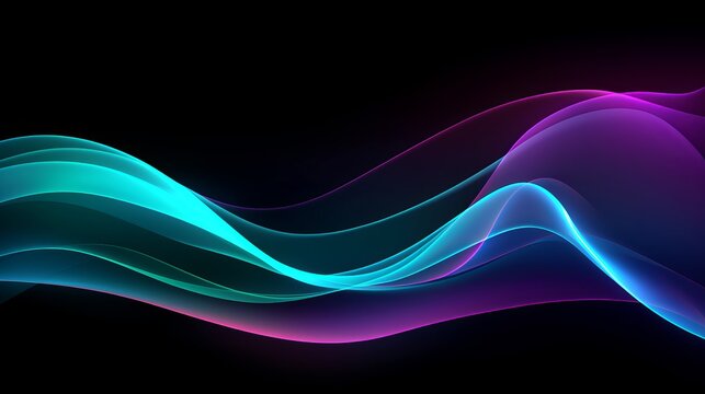 abstract light lines wavy flowing dynamic in blue green purple colors isolated on black background