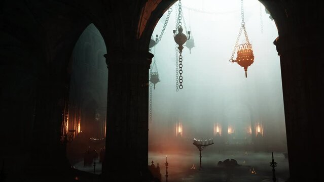 Exquisite gothic cathedral illuminated candles