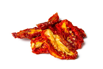 Sun dried tomatoes isolated on white background.