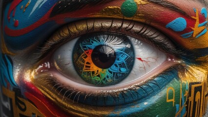 4K Generative AI Image: Graffiti-Style Woman's Eye in Vivid Colors