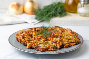 Mucver, Turkish traditional food. (Turkish cuisine) Homemade Food with Zucchini.