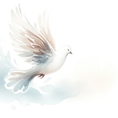 Watercolor illustration of white dove isolated on white background. Peace symbol 