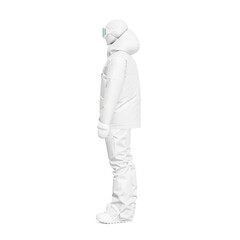 a mannequin with a snowboard full uniform isolated on a white background