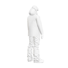 a mannequin with a snowboard full uniform isolated on a white background