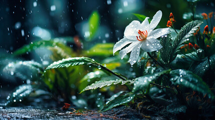 Enchanting embrace of snowflakes and tropical leaves, a silent melody of contrasting beauty,