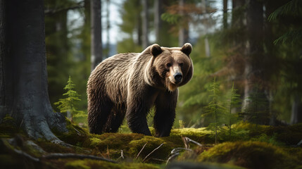 Grizzly Bear in North American Forest, Generative AI - obrazy, fototapety, plakaty