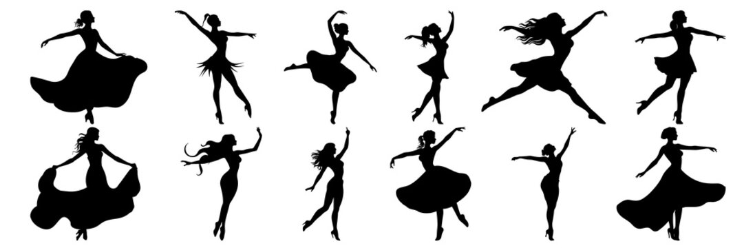 Dancer music silhouettes set, large pack of vector silhouette design, isolated white background