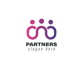 Creative three people icon logo. Community, partners, group, startup or teamwork symbol. Abstract vector illustration.