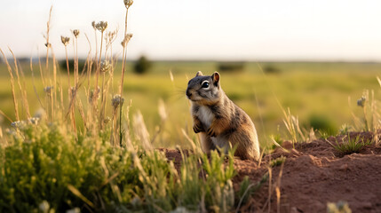 Ground Squirrel Foraging in Vast Grasslands, Generative AI