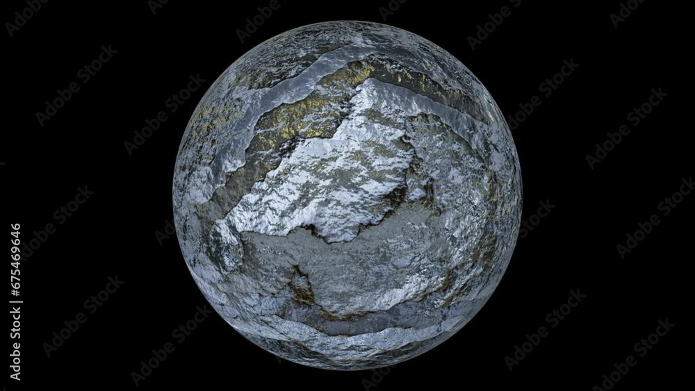 Poster rocky sphere or planet rotation animation isolated on black background