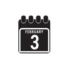 Calendar displaying page of the day 3 (third) of the February - Day 3 of the month. Illustration