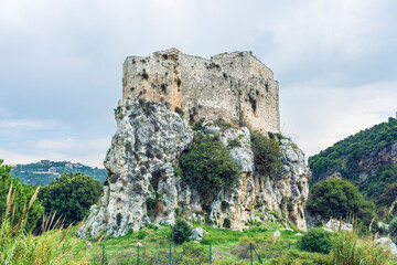 Fototapeta na wymiar 17th century Mseilha Fort built on a limestone rock, Lebanon