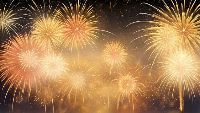 Golden fireworks background. High resolution background with lighting effect and sparkle with copy space for text. Background images for banner and poster.  New year background