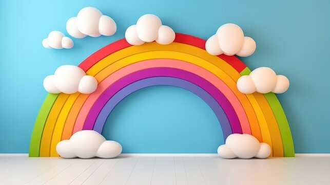 3D Cartoon Rainbow with Clouds: Add a touch of whimsy to your creative projects with this 3D cartoon rainbow set against fluffy clouds.
