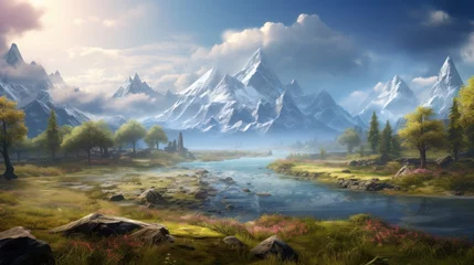 Papier Peint photo Paysage Fantasy landscape art and its profound impact on player engagement and emotional connection to the magical game world