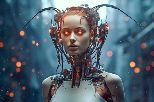 Beautiful synthetic cyborg woman