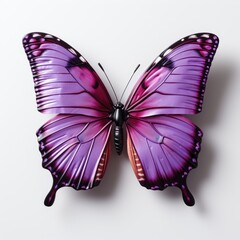A purple butterfly sitting on top of a white surface, clipart on white background.