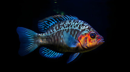 Fototapeta premium Freshwater Sunfish, Pop of Color in Blue Depths, Generative AI