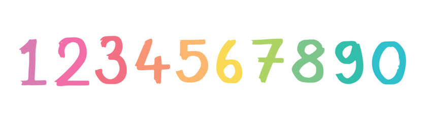 vector 0-9 numbers. colorful numbers drawn with brush