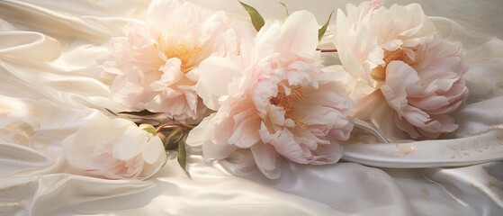 A marble canvas reveals veins like rivers of silver. Pale pink peonies. Art design for wedding, jewel, gem, fashion, opulence, glamour.