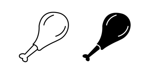 Chicken leg line icon set in black for UI designs.