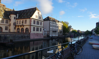 Historic old facade in downtown of Strasbourg, France,