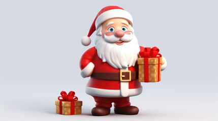 Fototapeta premium Festive Santa Claus Character with Presents: Elevate your holiday designs with a 3D Santa Claus character carrying a gift bag.