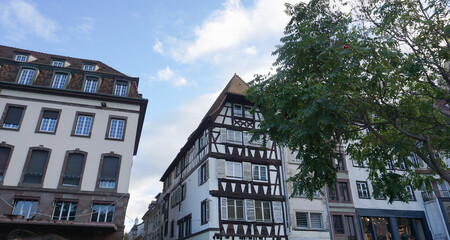 Fototapeta na wymiar Historic old facade in downtown of Strasbourg, France,