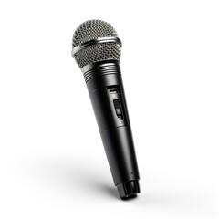 A black microphone on a white background, clipart on white background.