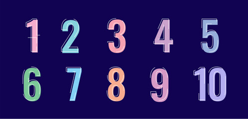 geometric shapes and numbers 1-10 on dark blue background. 1-10 numbers