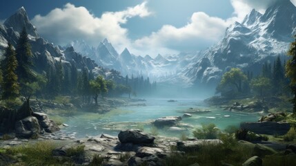 Naklejka na ściany i meble Breathtaking landscapes in creating immersive and visually stunning game worlds