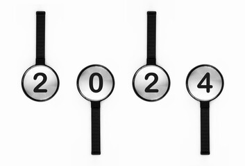 Magnifying glasses focusing on each number of year 2024 for new business linked to happy new year and merry Christmas concept