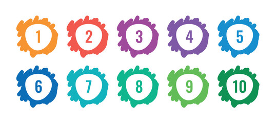 colored scribble and numbers in circle. 1-10 step numbers on white background