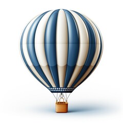 A blue and white striped hot air balloon