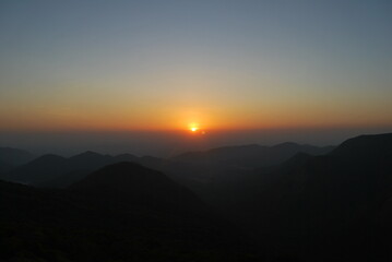 Sunset on a mountain's view point in India. Maharashtra State. Wildlife.
