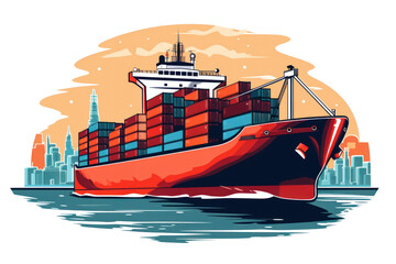 ship in a port on transparent background, png file