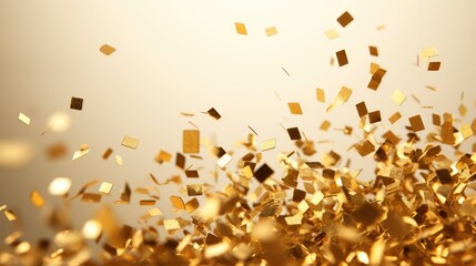 Shower of 3D Golden Confetti: Enhance your projects with our isolated 3D gold party popper and stunning golden confetti collection.