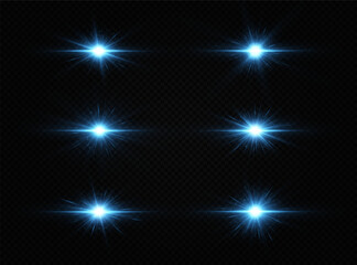 Set of shining blue stars. Light Effect Bright Star, Christmas Star.
