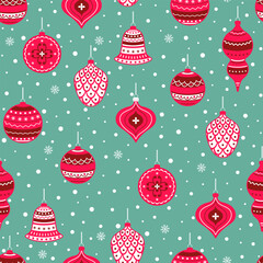 Christmas seamless background with balls and snowflakes. Perfect for holiday invitations, winter greeting cards, wallpaper and gift paper