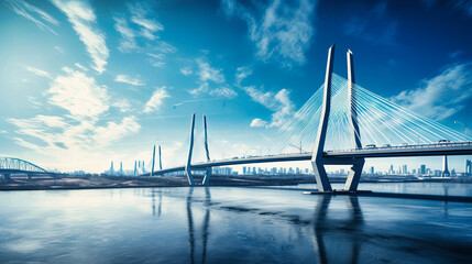 Dynamic perspective of a suspension bridge against the skyline