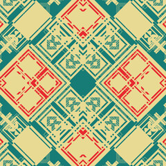 Seamless diagonal pattern in old typographic style. The palette includes blue, red and white colors. Vector illustration